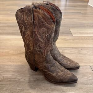 Dan Post NEW Brown Leather Inlay Embossed Womens 8.5 Boots Western Cowgirl 3247